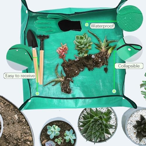 WNJ Plant Repotting Mat for Garden, 2 PCS Waterproof Potting Mats, Foldable Indoor Plant Mat, Portable Mini Garden Tool Set, 12 PCS Succulent Garden Tool Set,Square Garden Potting Tray,Gifts for Women - Image 3