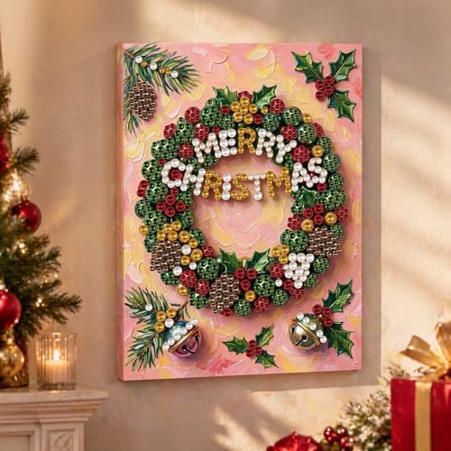 DIY Pearl Painting with Frame Christmas Creative Design, Handmade Healing Home Wall Decoration, 11.81X15.75in (Tools Included)-Wreath - Image 3