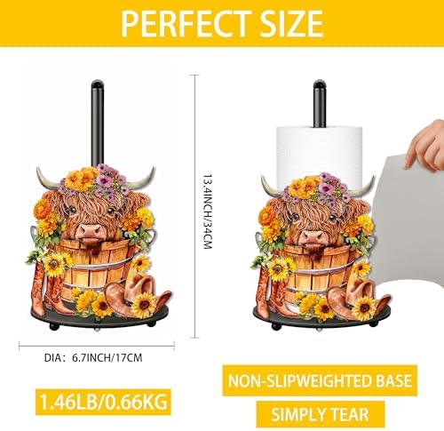 Highland Cow Paper Towel Holder, Highland Cow Decor for Countertop Cute Farmhouse Sunflower Decor for Home Table, Housewarming Birthday Gifts for Farm - Image 3