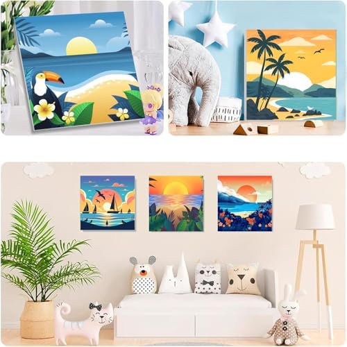 SYDYLH 6 Pack Framed Paint by Numbers for Adults and Kids Beginner，Landscape-Beach DIY Acrylic Painting Paint by Numbers Kits on Canvas for Kids Ages 4-8-12 Perfect for Home Wall Decor(8x8in) - Image 4