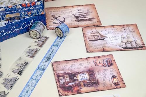Navigation Box – 7-Piece Space and Astronomy Inspired Craft Set with Fantasy Constellation Tape, Washi Tape, Clear Stamps, Sticker Sheets, Foiled Vellum & Vintage Paper for Planners & DIY Projects - Image 5