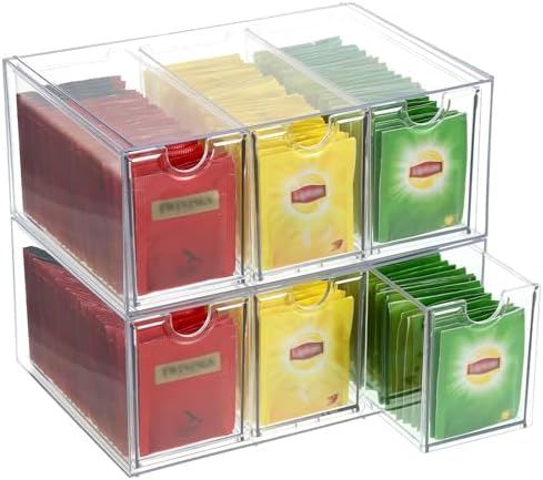 6 Drawers Tea Bag Organizer, Clear Acrylic Tea Bag Storage Organizer, Stackable Tea Packet Drawers Holder for Cabinet, Pantry, Kitchen, Countertop by HFYZZ