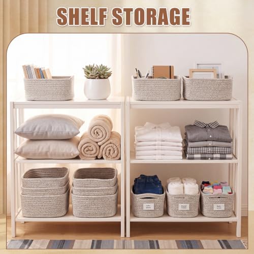 Yinkin 12 Pack Small Storage Basket Cute Natural Cotton Rope Woven Basket Tiny Boho Decorative Toy Storage Bin Gift Baskets for Home Organizing, Closet, Shelf, Nursery, Bathroom(Rectangle,Oatmeal) - Image 5