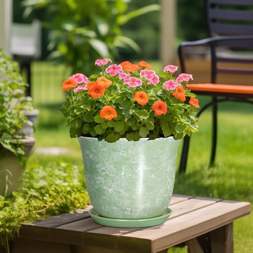 12 Inch Pots for Plants - Ceramic Plant Pots with Drainage Hole and Saucer, Large Round Planter for Indoor Outdoor, Modern Flower Pot, Decorative Planters, Garden Decor, Garden Gifts, Green - Image 4