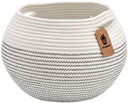 Goodpick Round Woven Rope Storage Basket for Shelves, 10" x 8.3", White by Goodpick
