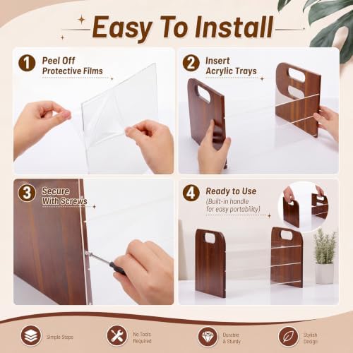 Marsui 3 Tier Desk Paper Organizer, Acacia & Acrylic Letter Trays Classroom - Image 4