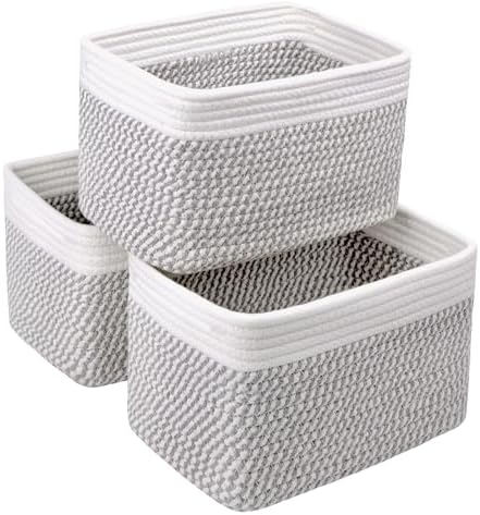 R RUNKA Small Cotton Rope Basket – Storage Bin for Organizing (10.6" x 6.7" x 6.7"), Bathroom Storage Basket for Shelf, Counter & Closet（White & Mixed Grey） by RRUNKA
