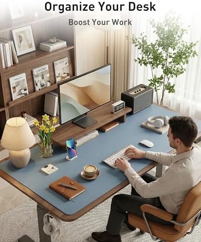 Aothia Faux Leather Desk Mat - Large Mouse Pad, Non-Slip PU Leather Blotter, Waterproof Writing Surface for Office and Home (Denim Blue, 63" x 24") - Image 3