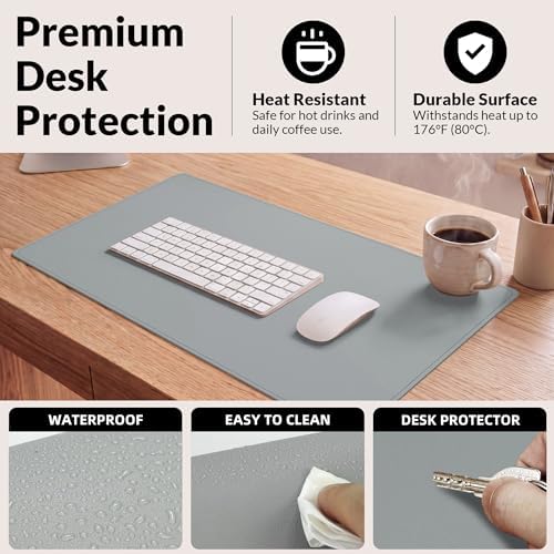 AFIING Cork Desk Mat, 35.4" x 17", Light Grey,Desk pad Protector - Image 4