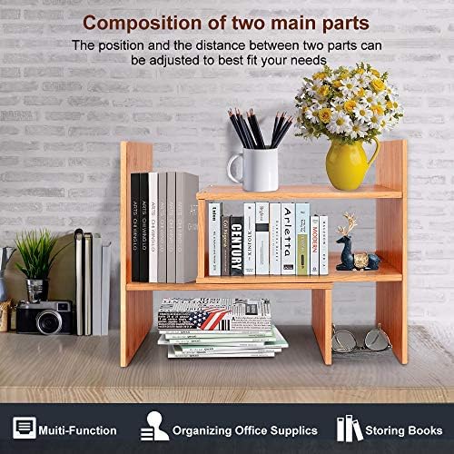 Sorfity Adjustable Desktop Bookshelf, Desk Organizer Display Shelf Counter Top Bookcase Free Style Display Shelf Rack Office Supplies Storage Shelf Book Multipurpose Bookshelf for Office Kitchen - Image 3