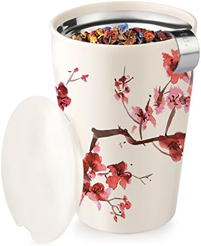Tea Forte Double-Walled Ceramic Kati Cup, Removable Stainless Steel Infuser Basket and Lid, Steeps 12 oz Loose Leaf Tea, Dishwasher & Microwave Safe, Cherry Blossom - Image 3