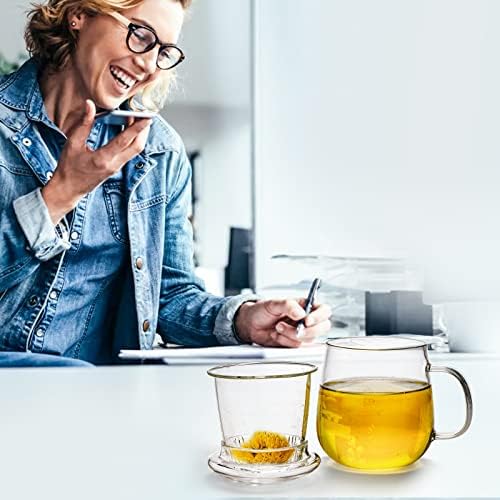Tosnail 2 Pack 18 Ounce Large Glass Tea Cup with Lid and Tea Infuser Set, Tea Mugs with Strainer, Clear Teacups with Tea Filter, Glass Cups for Blooming Tea, Loose Tea Brewing - Image 7