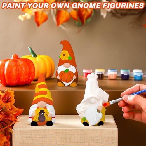 Youyole 3 Pack Gnome Figurines, Thanksgiving DIY Ceramic to Paint Craft Kit - Image 4