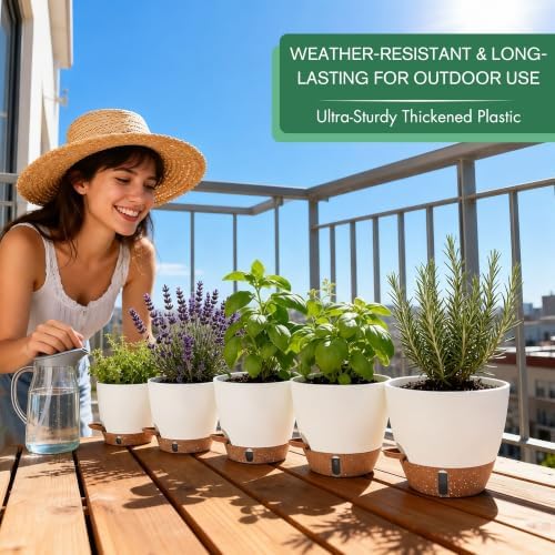 5-Pack 10/9/8/7/6.5Inch Self Watering Pots for Inoor Plants Plastic Planter - Image 4