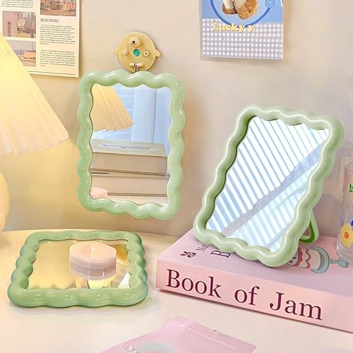 Wave Table Desk Vanity Makeup Mirror Small Make Up Office Mirror Green - Image 3