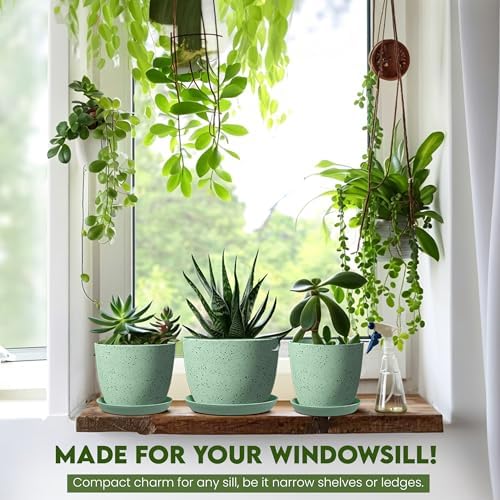 Plant Pots Indoor with Drainage 10 Pack Multi-Size Planters Set Spotty Mint - Image 4