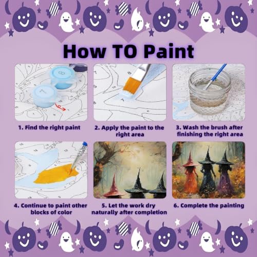 Arttoplus 6 Pack Paint by Numbers Kit for Adults Halloween 12x16 inch - Image 6