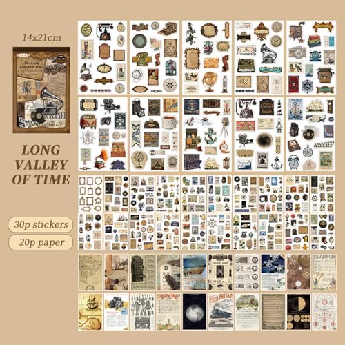 Vintage Aesthetic Stickers, 50 Sheets Washi Sticker Book for Adults, 30 Sheets Scrapbook Stickers and 20 Sheets Scrapbooking Papers for Bullet Journaling Junk Journal Supplies Ephemera Sticker - Image 2
