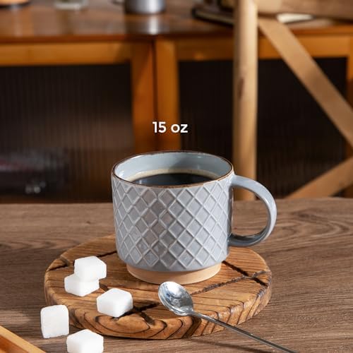 GBhome 15 OZ Stackable Coffee Mugs Set of 4, Ceramic Coffee Cups Set - Image 2