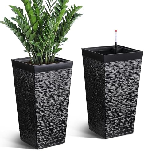 Garvee 22.5" Tall Outdoor Planters Set of 2, Self Watering Tall Planters by Garvee