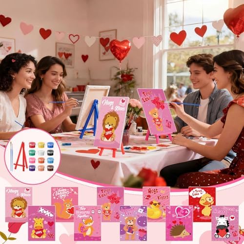 Blosssound 10 Set Valentine's Day Jungle Animals Pre Printed Canvas Pre Drawn Canvas Painting with Easel Kits 5" x 7" Outline Painting Panels for Beginners, DIY Craft Project, Party Favor, Home Decors - Image 4