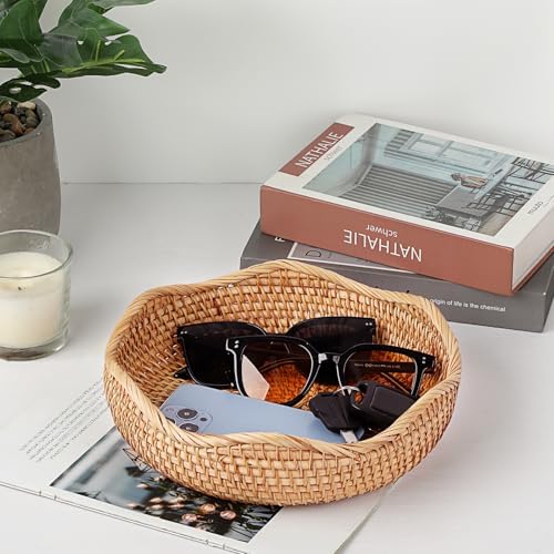 Hipiwe 10" Round Wicker Basket Key Bowl for Entryway, Large Rattan Trays - Image 7