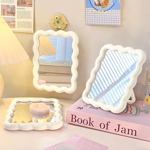 Wave Table Desk Vanity Makeup Mirror Small Make Up Office Mirror White - Image 3