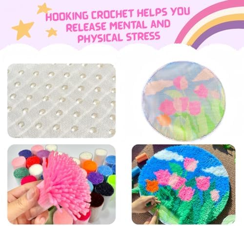 MeoobkCraft Latch Hook Rug Kits for Adults, Tulip Latch Hook Kit, DIY Floral Beginner Craft, Home Decor 19.7x19.7in - Image 6