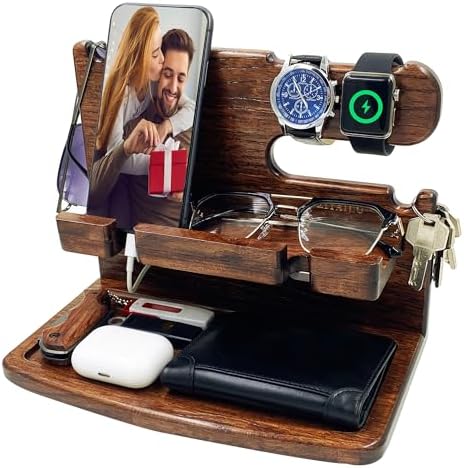 VEIYAILU Gifts for Men Boyfriend Dad Husband Him Wood Phone Docking Station Nightstand Organizer for Men (Walnut) by VEIYAILUGiftsForMen