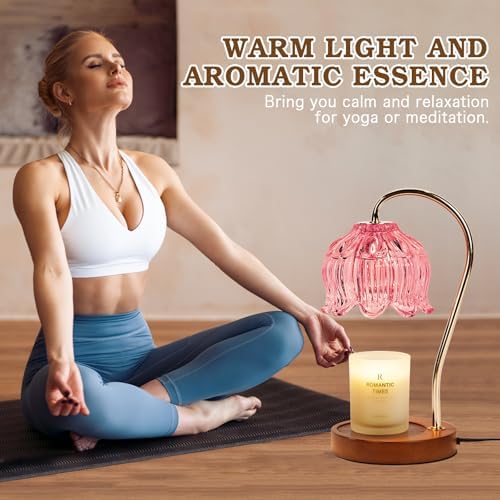 Funistree Flower Candle Warmer Lamp with Timer, Dimmable Candle Lamp Warmer, Christmas Birthday Gifts for Women Mom Her, Housewarming Home Decor, Lotus Wax Warmer for Yankee Candles - Pink Lily - Image 5