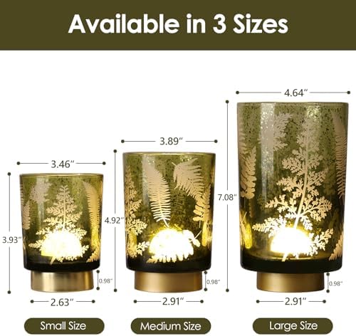 Eywamage Large Battery Operated Glass Table Lamp, Boho Green Ferns Leaves Mood Light with Remote, Cordless Bedside Accent Lamp Room Decor - Image 2