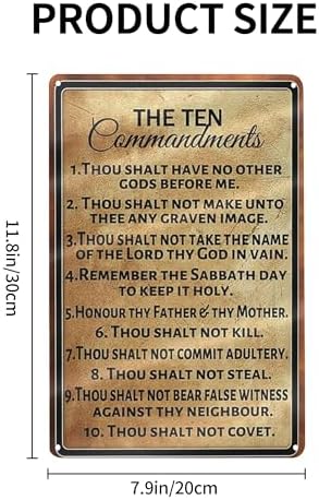 The Ten Commandments Wall Art Vintage Metal Sign Thou Shalt Have No Other Gods Before Me Rustic Tin Signs Metal Poster for Home Gate Garden Bars Cafes Office Club Man Cave 12 X 8 Inch - Image 2