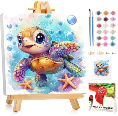 Sea Turtle Paint by Numbers Kit for Kids, 8x8 inch by MANDUN