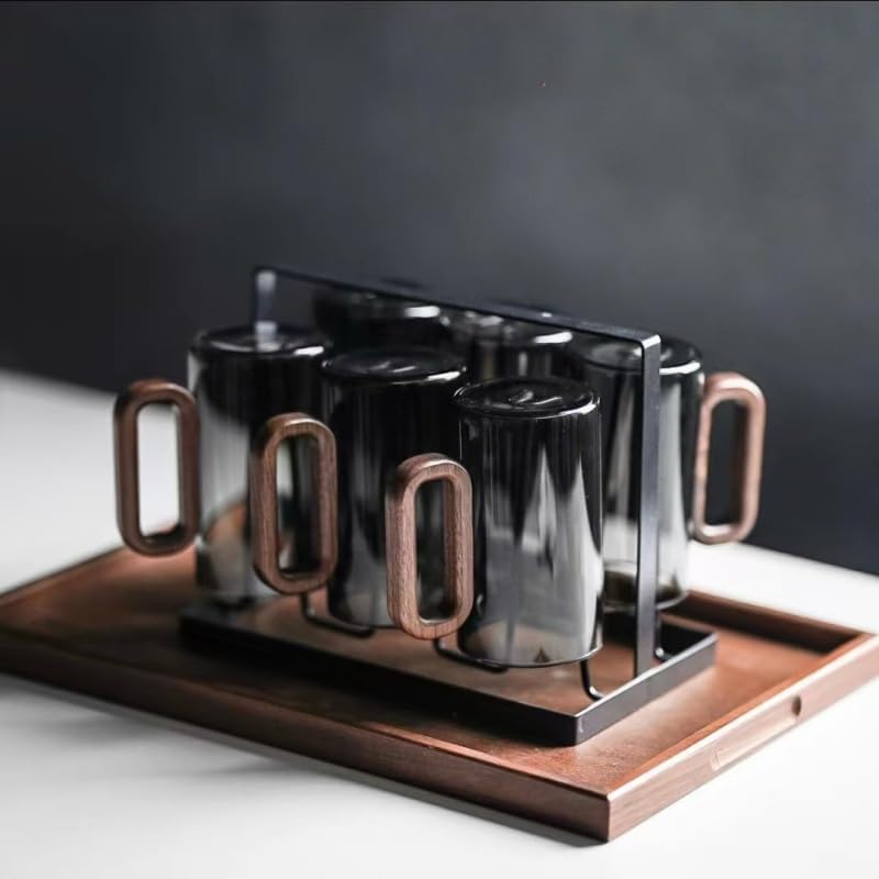 12OZ Borosilicate Glass Coffee Mug with Walnut Handle - Image 3