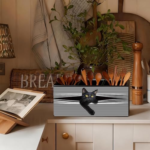 Funny Black Cat Pen Pencil Holder for Desk, Black Cat Mom Lady Lovers Gifts for Women, Pet Lover Gifts Wooden Box Sign Decorations for Home Office Desk Tabletop - Image 6