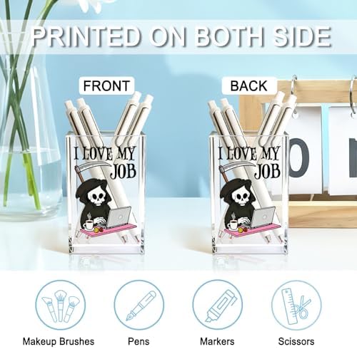 I Love My Job Acrylic Makeup Brush Pencil Holder Cup for Coworker - Image 3