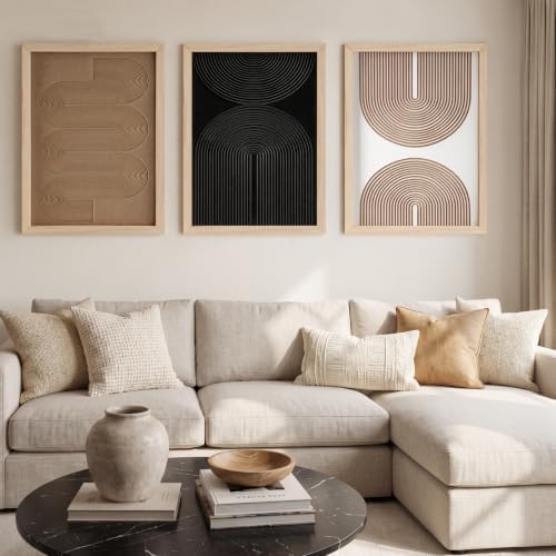 Honoson Set of 3 3D Textured Carved Wooden Wall Art, Neutral, Abstract by Honoson