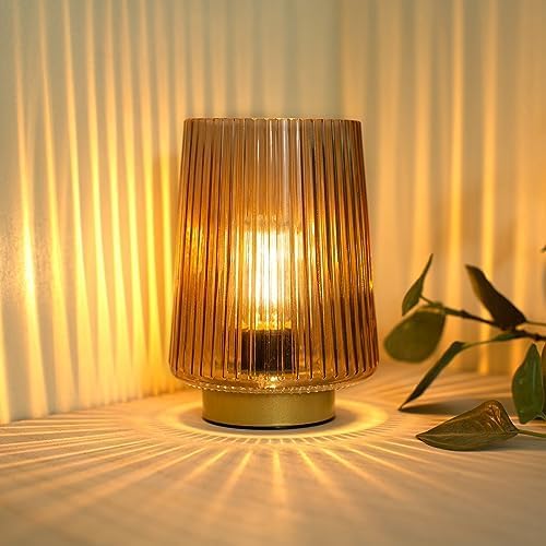 LUSHARBOR Battery Operated Decorative Lamp with Timer, Small Cozy Table Lamp for Bedside & Home Decor, Aesthetic Cordless Battery Powered Accent Lamp for Living Room Shelf, Amber by LUSHARBOR