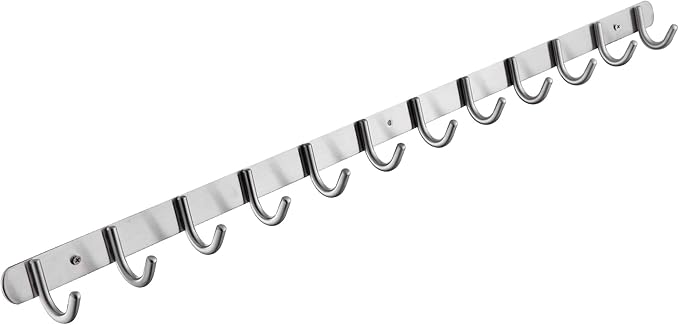 QT Home Decor Hook/Coat Rack with 12 Round Hooks-Modern Wall Mounted - Ultra Durable with Solid Steel Construction,Brushed Stainless Steel Finish,Super Easy Installation,Rust and Water Proof.