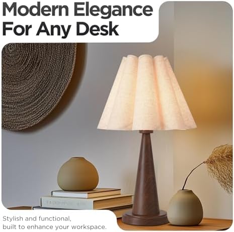 KUNJOULAM Boho Table Lamp, Modern Bedside Nightstand Lamp with Linen Lampshade, Wood Grain Metal Base Retro Desk Light for Bedroom Living Room Office (Without Buld) - Image 5