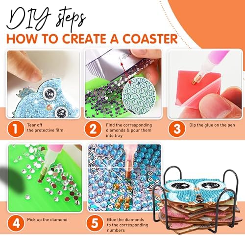 10 pcs Diamond Painting Coasters | Diamond Art Coasters | Owls Diamond Art Painting | Perfect Art Craft Gift for Owl Lover, Dad, Mom, Grandparents, Brother, Sister. - Image 4