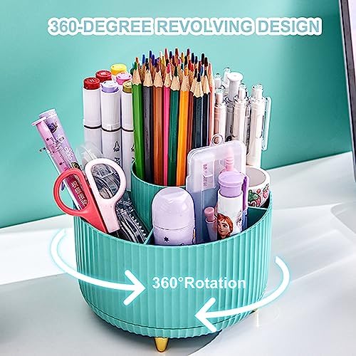 Cayxenful Pencil Holder For Desk,5 Slots 360°Degree Rotating Desk Organizers And Accessories,Desktop Storage Stationery Supplies Organizer, Cute Pencil Cup Pot For Office, School, Home (C-Blue) - Image 3