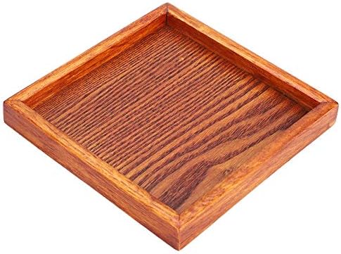 Keenso Wooden Serving Tray, Small Raised Snack Tray for Coffee Tea Drinks Breakfast Snacks (12.5 x 12.5 x 2cm) - Image 3