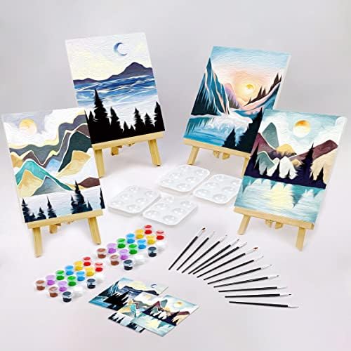 VOCHIC 4 Pack Painting Kit Pre Drawn Canvas for Painting for Adults Party Kits Paint and Sip Party Supplies 8x10 Canvas to Paint Art Set - Image 2