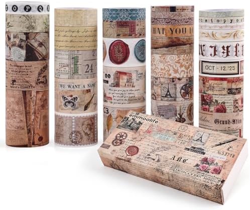 34 Rolls Vintage Washi Tape Set,Letter Map Stamp Stripe Literature Art Writable Aesthetic Washy Decorative Tapes for Scrapbooking, Junk Journal Supplies, Bullet Journaling 5-50mm Wide (3m Long)/Roll - Image 2