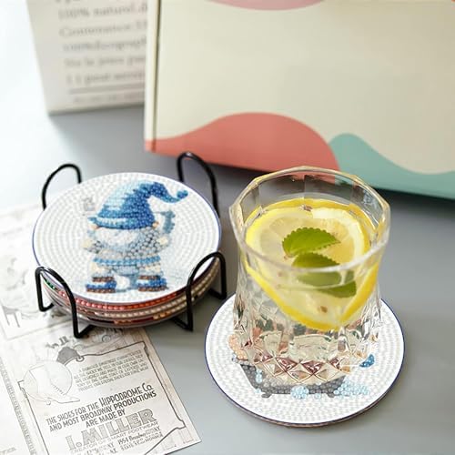 8 Pcs Diamond Art Coasters, Gnome Diamond Painting Coasters Kits for Adults Beginners, Gem Art Coasters with Holder, Funny DIY Crafts for Home Decor Warming Gifts - Image 3