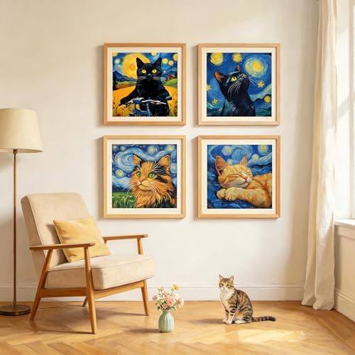 Canrichshop 4 Packs Black Cat Paint by Number Kit for Beginner with Frame,Paint by Numbers Kits on Canvas, DIY Number Painting for Adults for Decor 8X 8 inch - Image 5