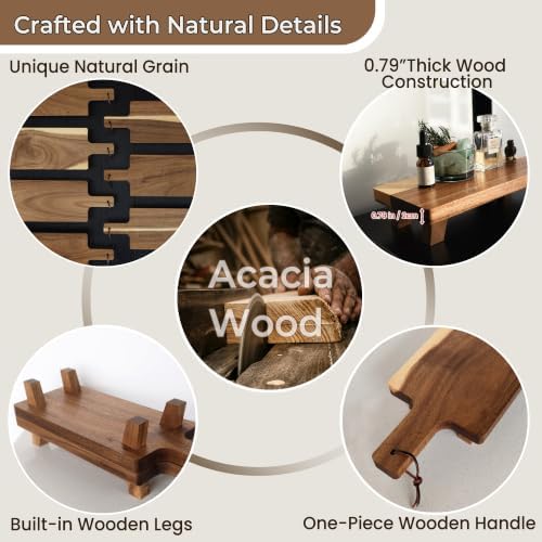 Acacia Wood Decorative Tray, Minimalist Design, Raised Legs - Image 5