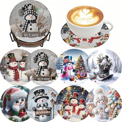 8 Pcs Christmas Diamond Art Coasters Kits with Holder 4x4 Inch by askkqtx