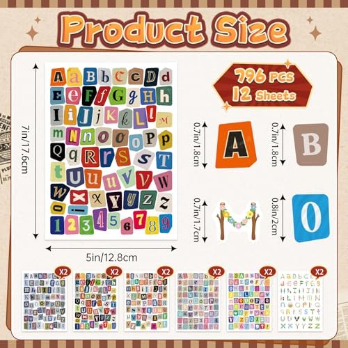796PCS Vintage Letter Stickers Scrapbook Stickers,Magazine Alphabet Sticker - Image 2
